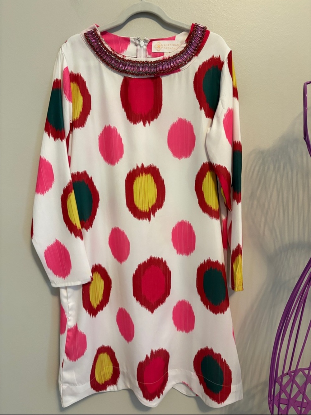 Sheridan French Crepe Silk Dress with Beaded-Neck